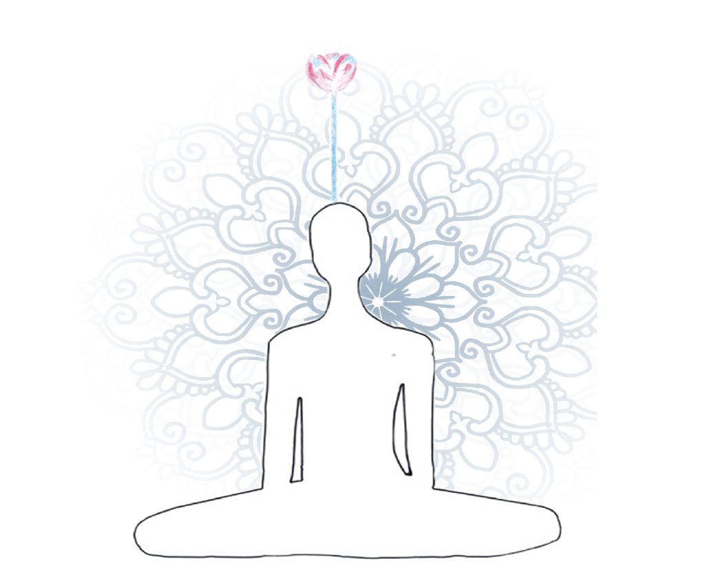 Blue guru guiding a seeker through inner light